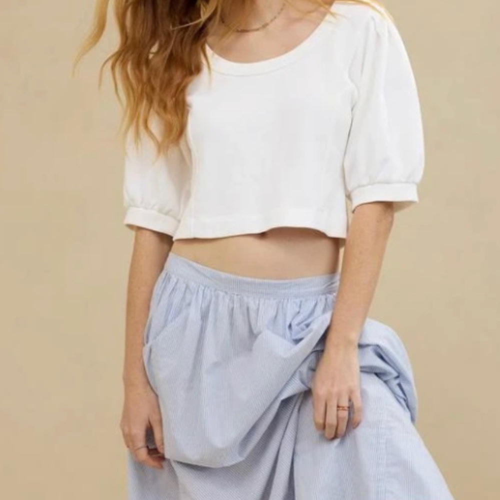 aerie White Puff-Sleeve Crop Top xxl